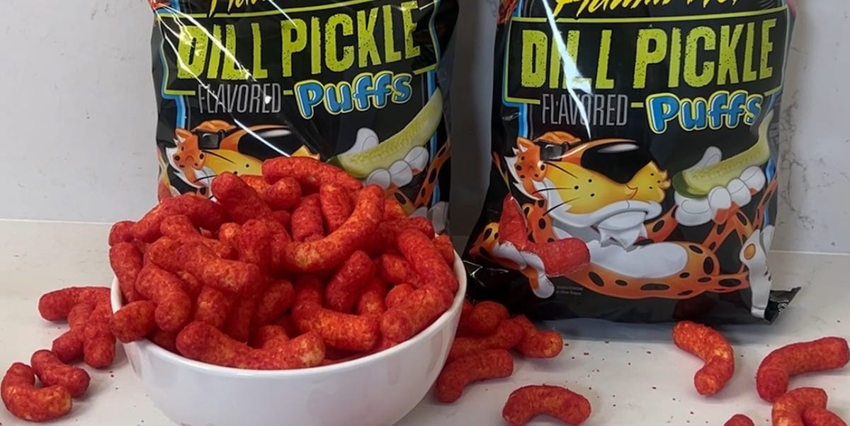 Cheetos Flamin’ Hot Dill Pickle Puffs Are Finally Here—Our Review